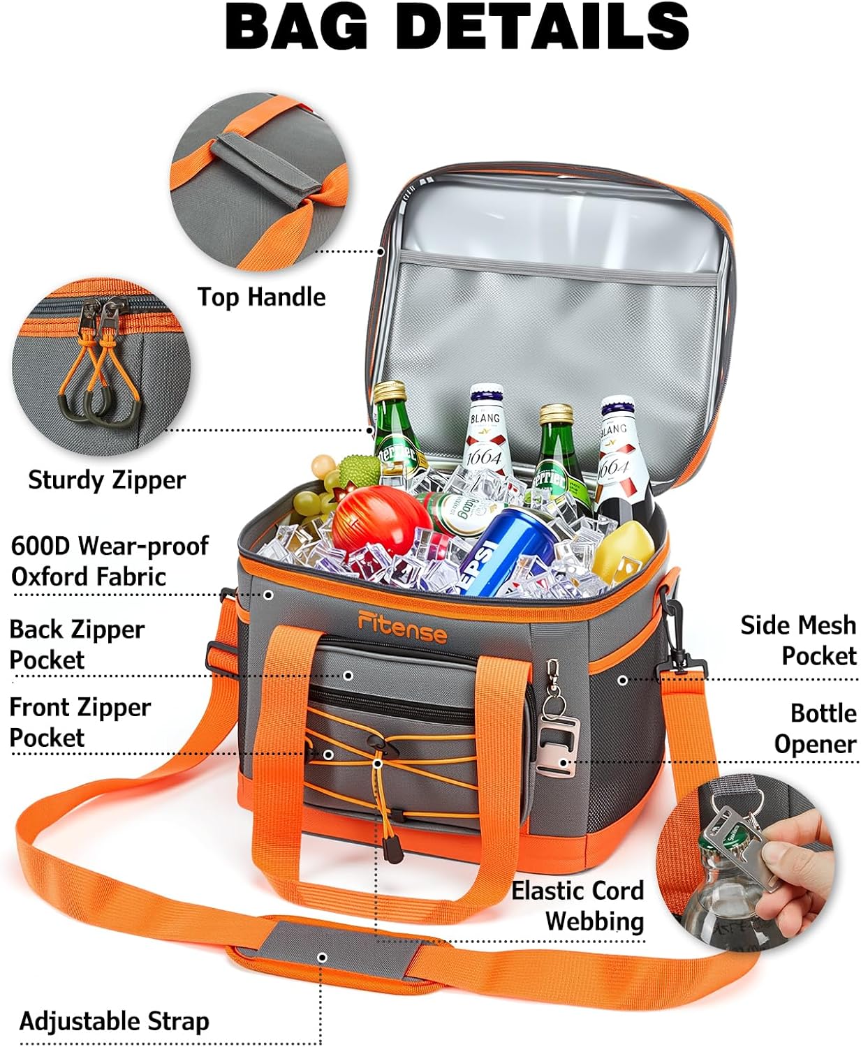 Fitense Soft Cooler Bag Insulated 50 Cans/33L, 27 Cans/20L Camping Cooler 4-Layer Leakproof, Collapsible Portable Lunch Cooler for Beach, Travel, Picnic, Grocery, Kayaking