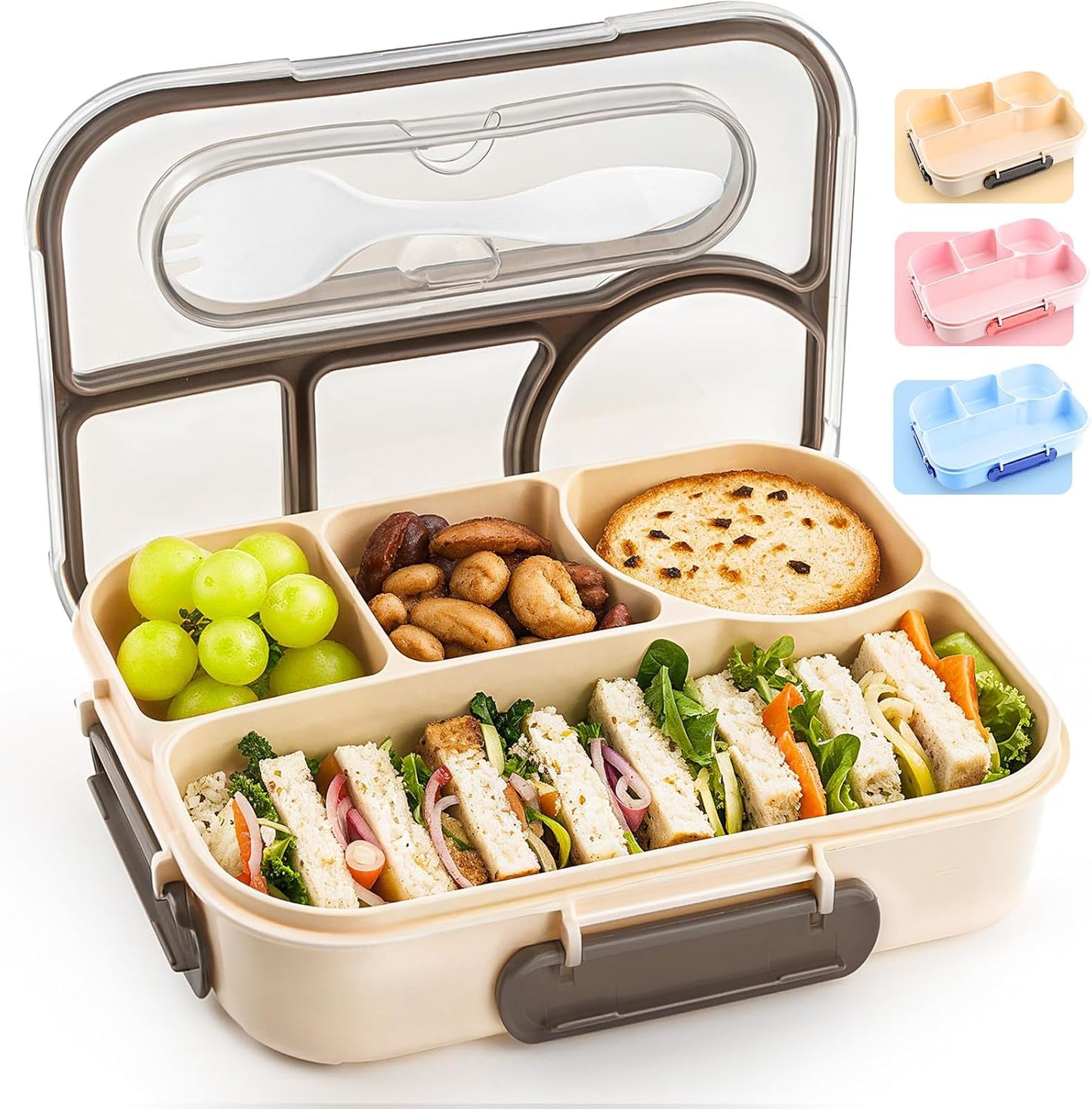 Bento Box Adult Lunch Box with 4-Compartment Leakproof Lunch Containers Microwave and Dishwasher Safe Bento Box with Spoon