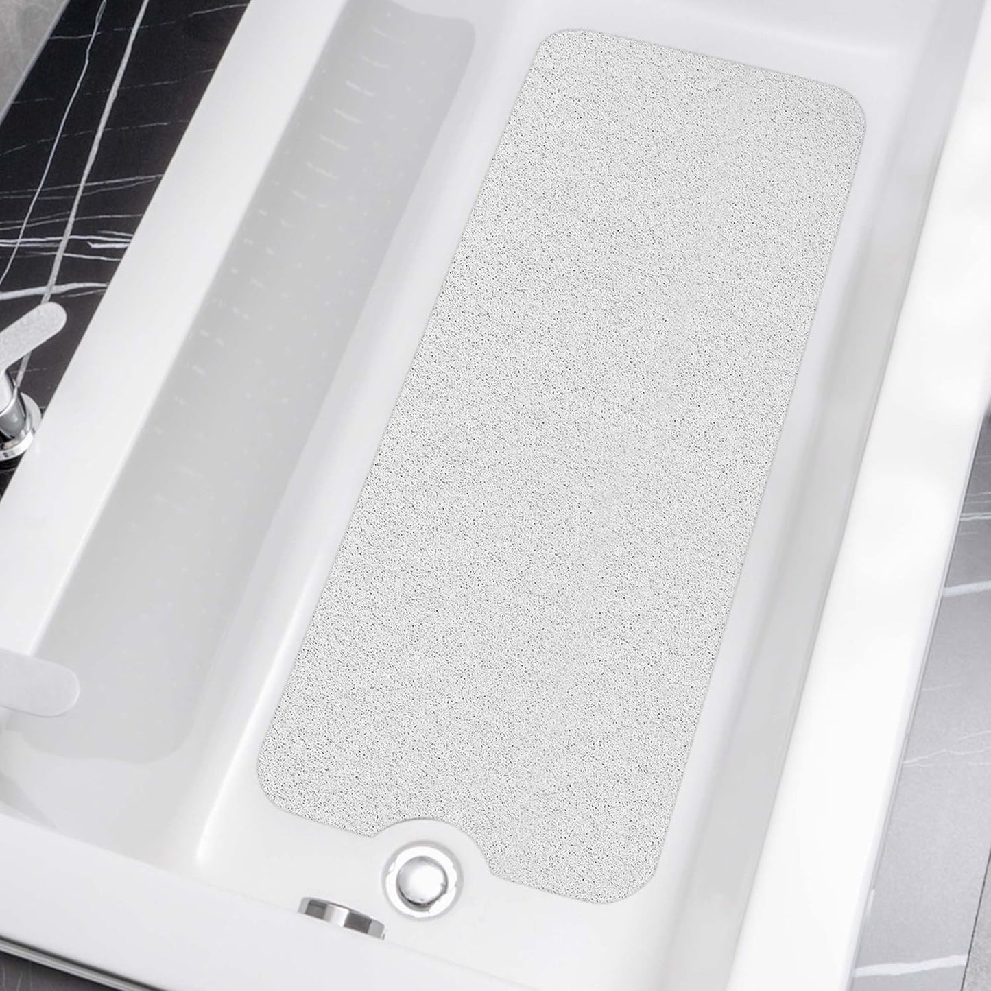 HITSLAM Shower Mat Non Slip, 24 x 16 Inch Bathtub Mat Non Slip with Drain, Soft PVC Loofah Bath Mat for Tub, Quick Drying Bathroom Shower Mat, Grey