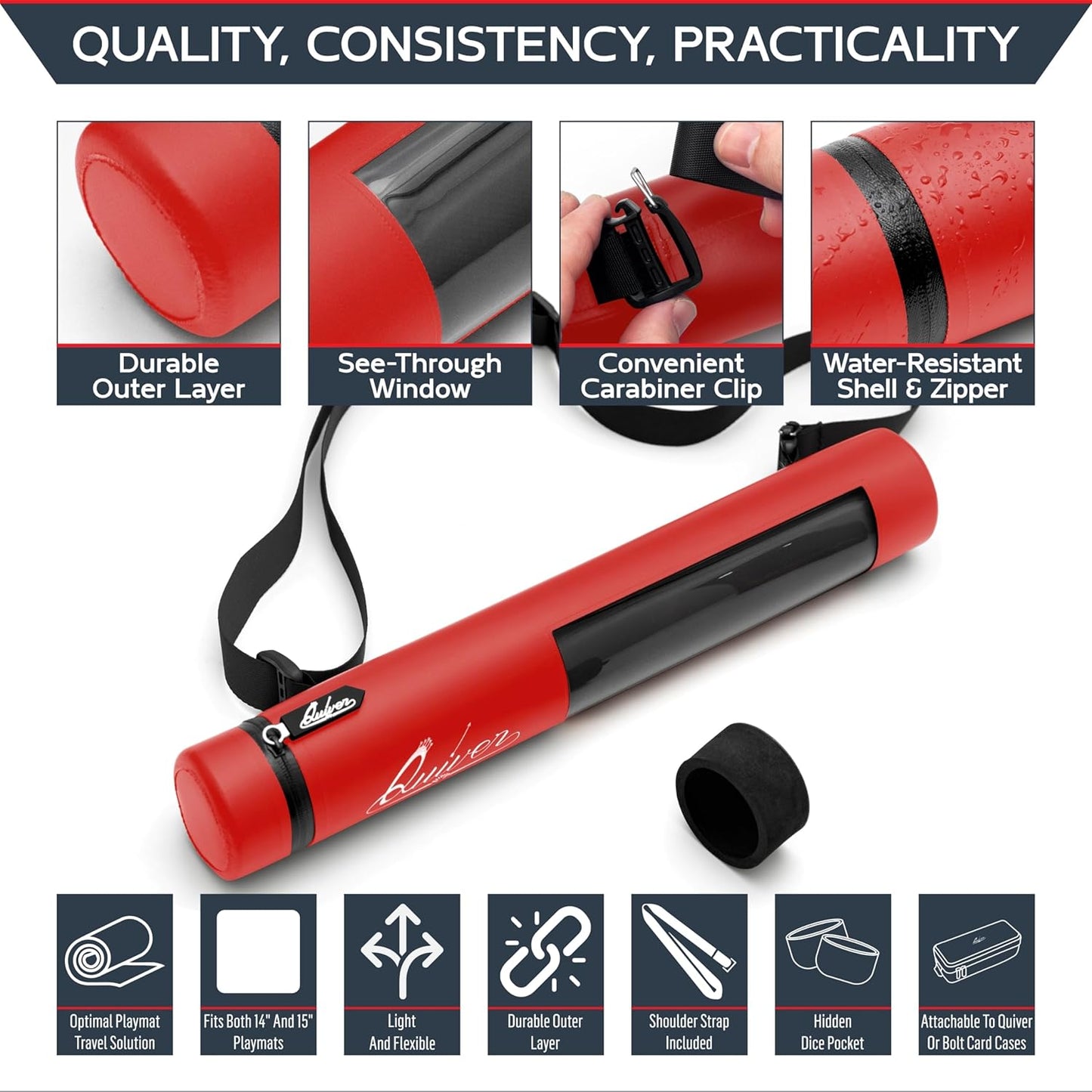 Black Orion Playmat Tube - TCG MTG Playmat Tube Case Bag with Waterproof Zipper, Hidden Dice Pocket, Adjustable and Removable Shoulder Strap, See-Through Window, Perfect for Both 14" and 15" playmats