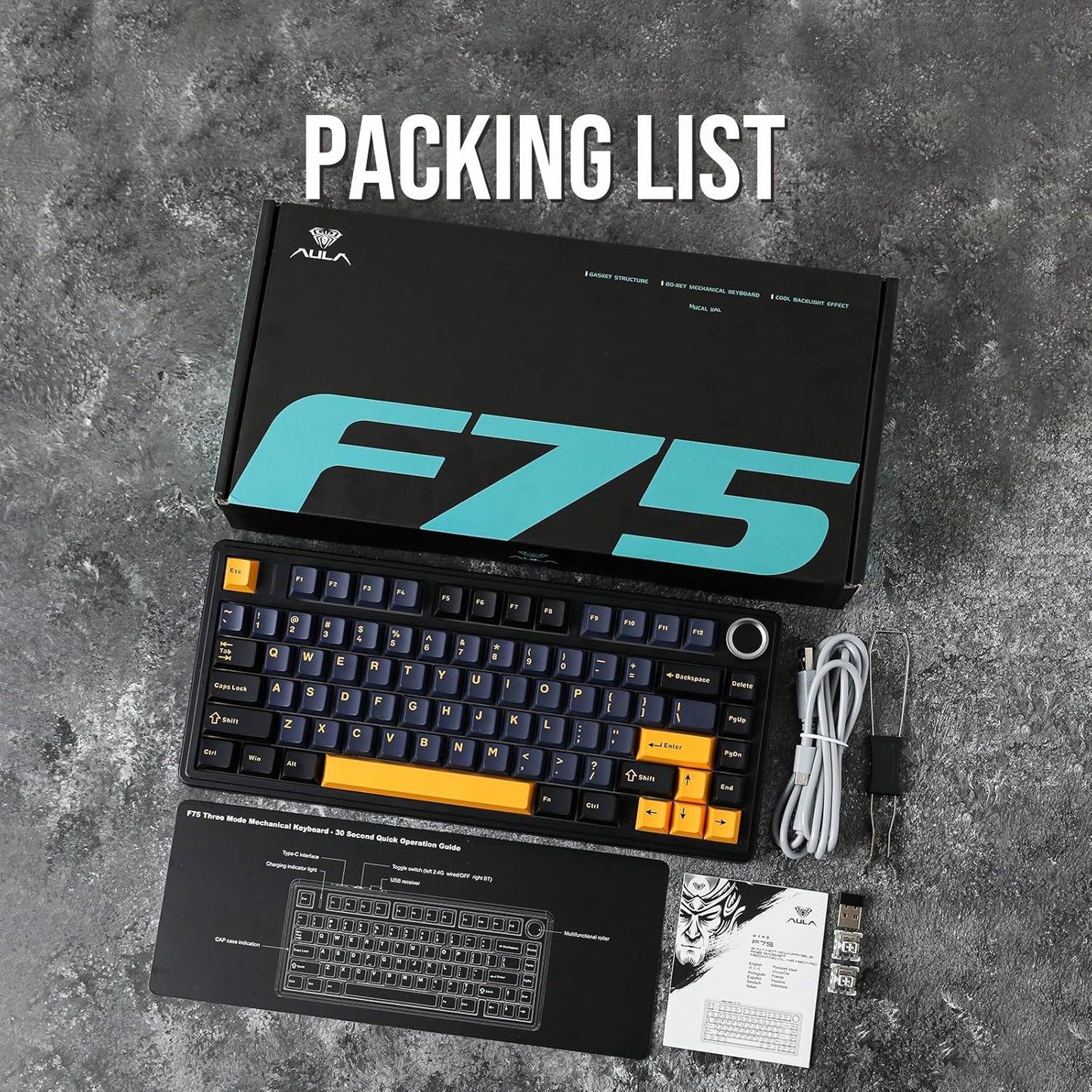 EPOMAKER x Aula F75 Gasket Mechanical Keyboard, 75% Wireless Hot Swappable Gaming Keyboard with Five-Layer Padding&Knob, Bluetooth/2.4GHz/USB-C, RGB (Black Gradient, LEOBOG Reaper Switch)