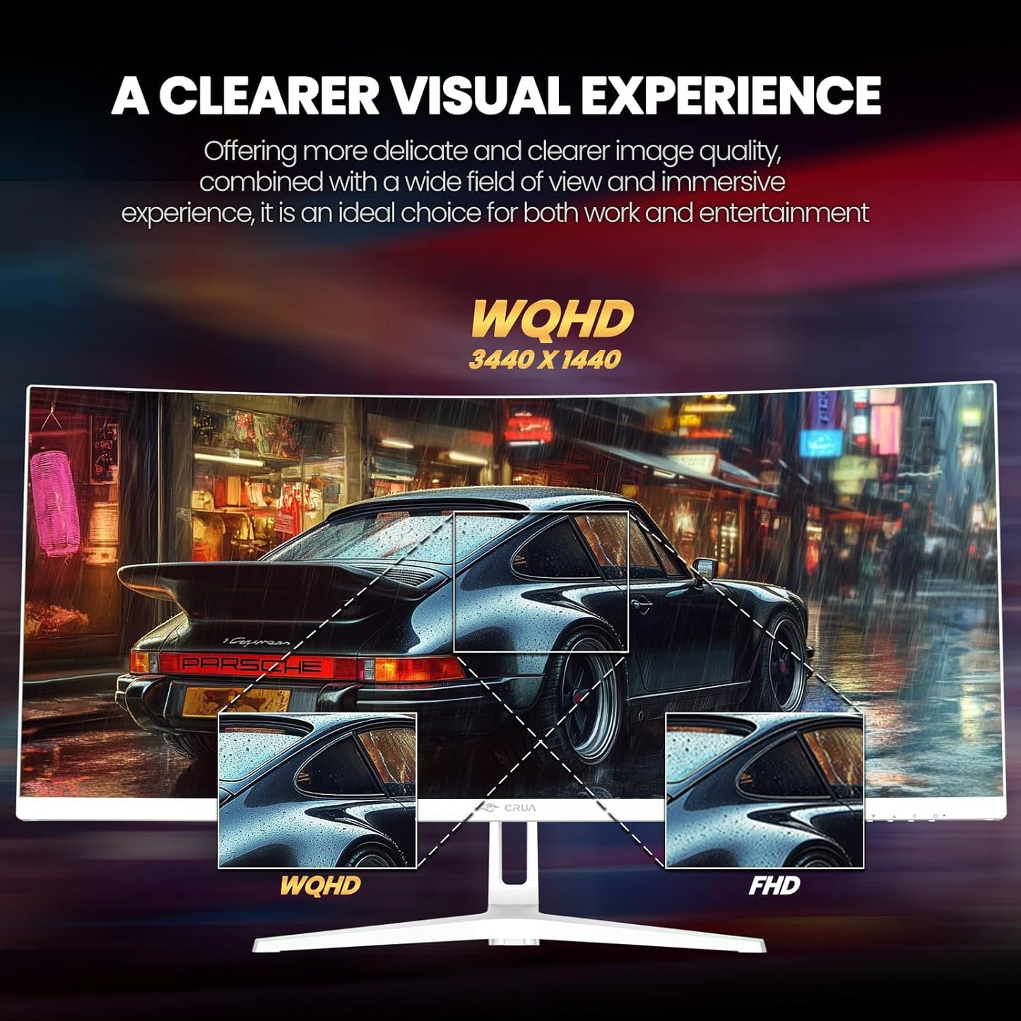 CRUA 34 Inch Curved Gaming Monitor 144HZ, White 21:9 Ultra Wide PC Monitor 1500R WQHD 3440X1440P 120% sRGB Computer Display/VA Panel/PIP& PBP/HDMI2.0 & DP1.4/Tilt Adjustment/Wall Mountable
