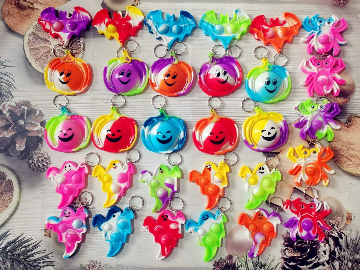 HOZKEAP 30 Packs Bulk Halloween ghost pumpkin spider bat Fidget Bubble Mini Pop Keychain,Halloween Party Favors Small Birthday Supplies and Student Prizes