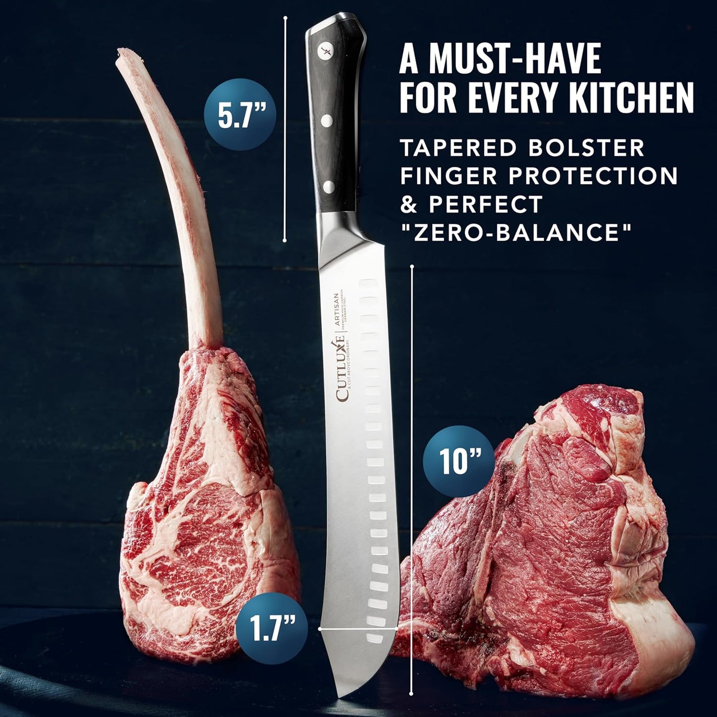 Cutluxe Butcher Knife – 10″ Cimeter Breaking Knife, Razor Sharp Forged High Carbon German Steel, Full Tang Carving Knife, Ergonomic Handle Design – Artisan Series - PuriLite