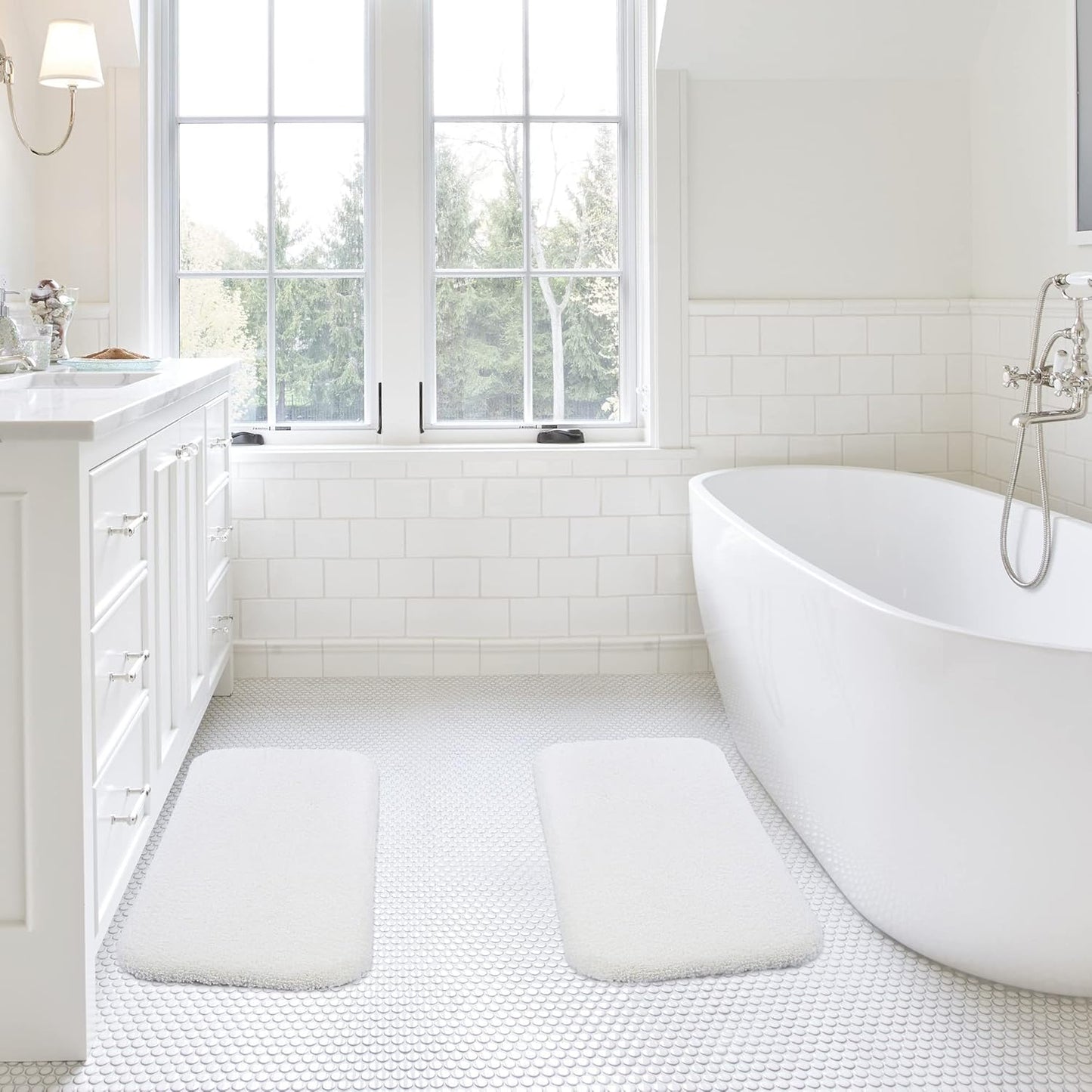 Bathroom Rugs Set 2 Pieces - Bath Rugs Ultra Soft Absorbent Non-Slip Fluffy Thick Microfiber Cozy Bath Mats Set for Tub Shower Bathroom Floors Accessories, 20"x32" & 16"x24" Set of 2 (Beige)