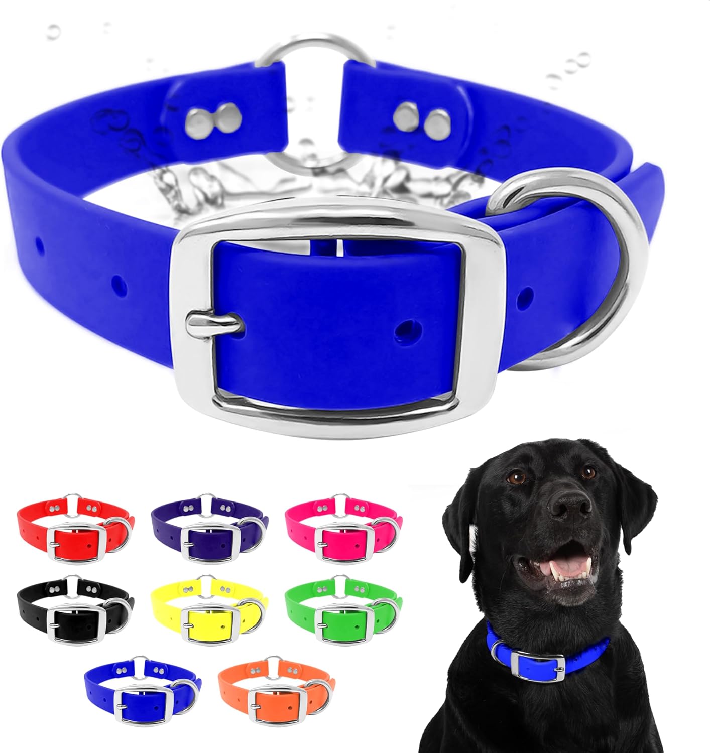 Regal Dog Products Medium Orange Dog Collar with Heavy Duty Double Buckle & D Ring | Vinyl Coated, Custom Fit, Adjustable Biothane Dog Collar Chew Resistant Waterproof Center-Ring Collar for Dogs