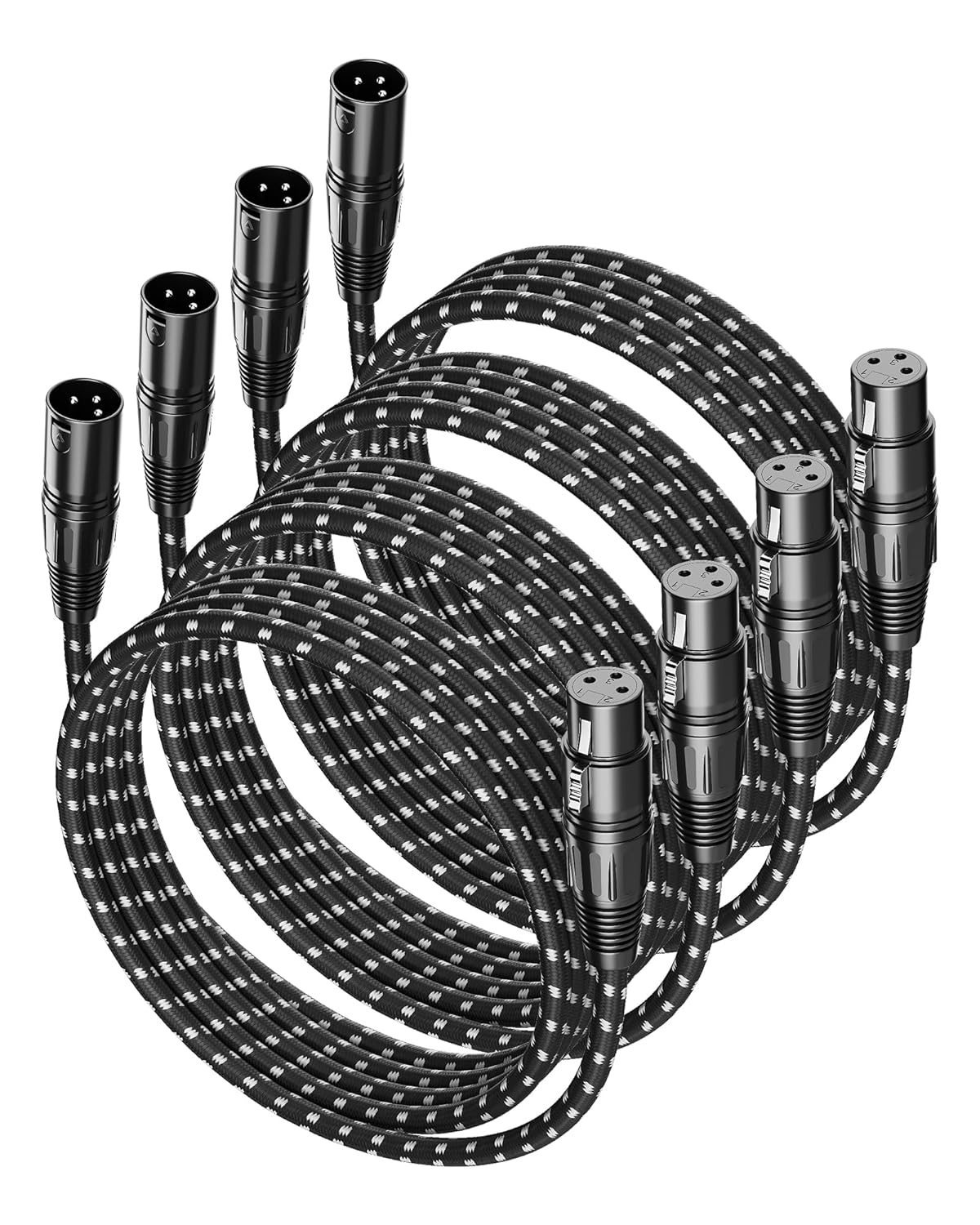 VANDESAIL XLR Cables 25ft 2 Pack, Durable Nylon Braided XLR Microphone Cable, Mic Cable, Shielded and Fully Balanced OFC Male to Female Cord for Recording Mixer Amplifie Speaker Black White
