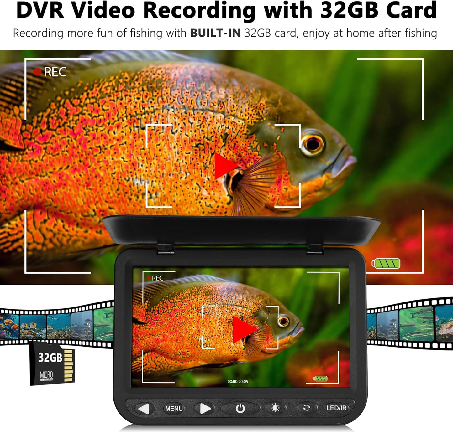 FishPRO Upgrade (HD1080P) Underwater Fishing Camera 7''IPS, Ice Fishing Camera Underwater w/ 10,000mAh(Ease to Use), MOQCQGR Portable Fish Finder for Lake Ice Fish, USB-C, 25m/82ft