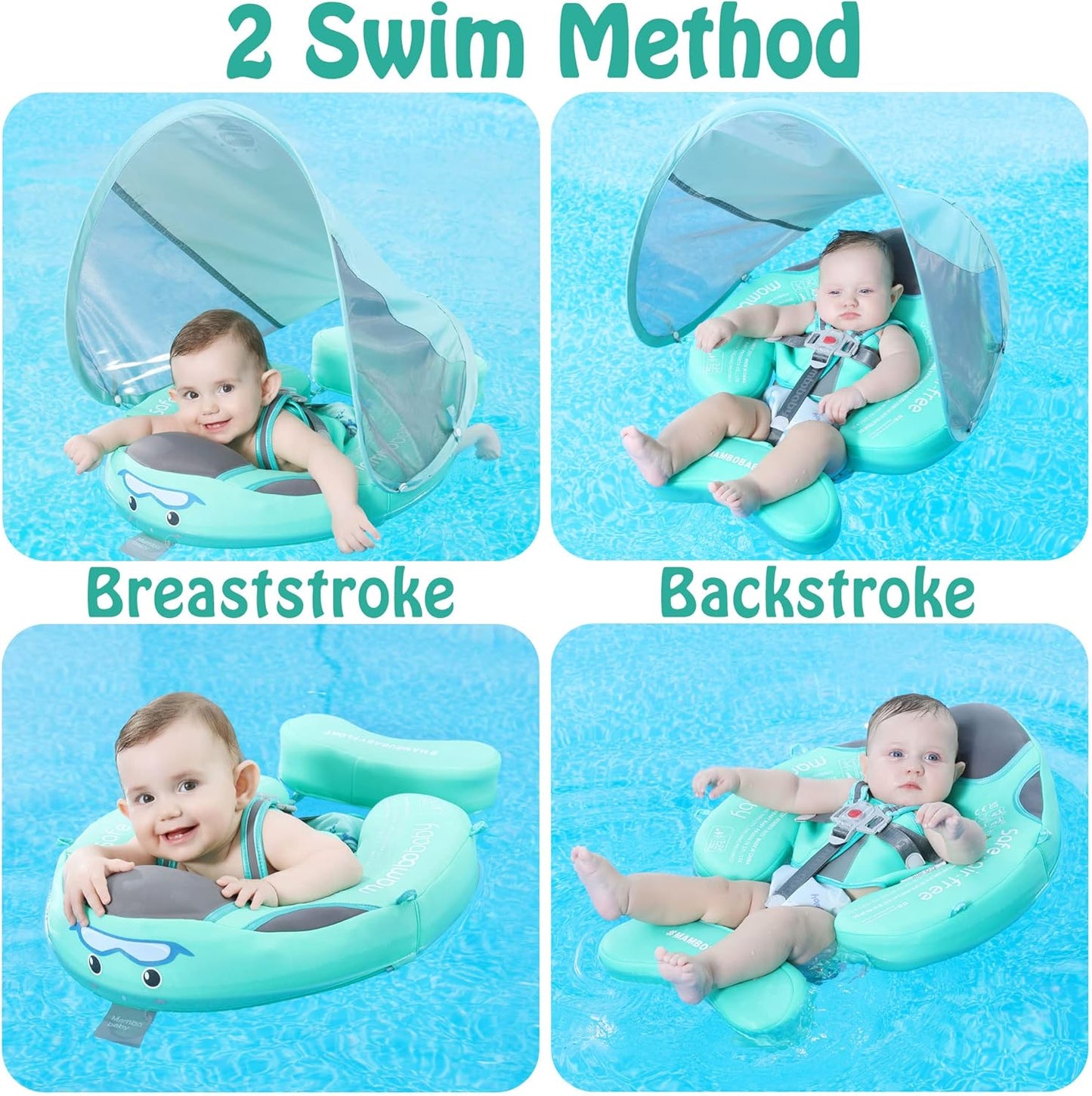 Mambobaby Baby Swim Float with Canopy, Non-Inflatable Solid Baby Float, Upgrade Soft Skin-Friendly Material Infant Swim Float