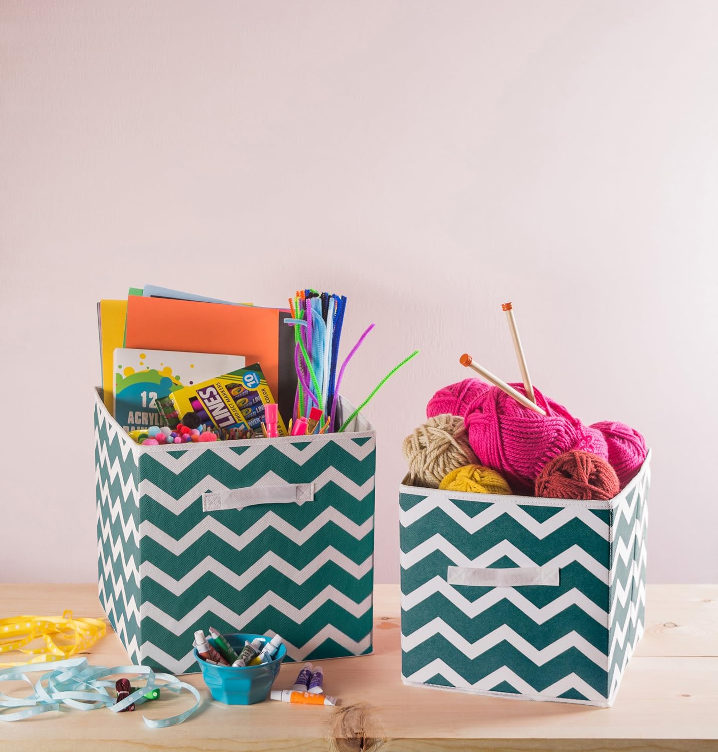 DII Foldable Fabric Storage Containers for Nurseries, Offices, Closets, Home Decor, Cube Organizers & Everyday Storage Needs, (Large - 11 x 11 x 11) Scroll Nautical Blue - Set of 2