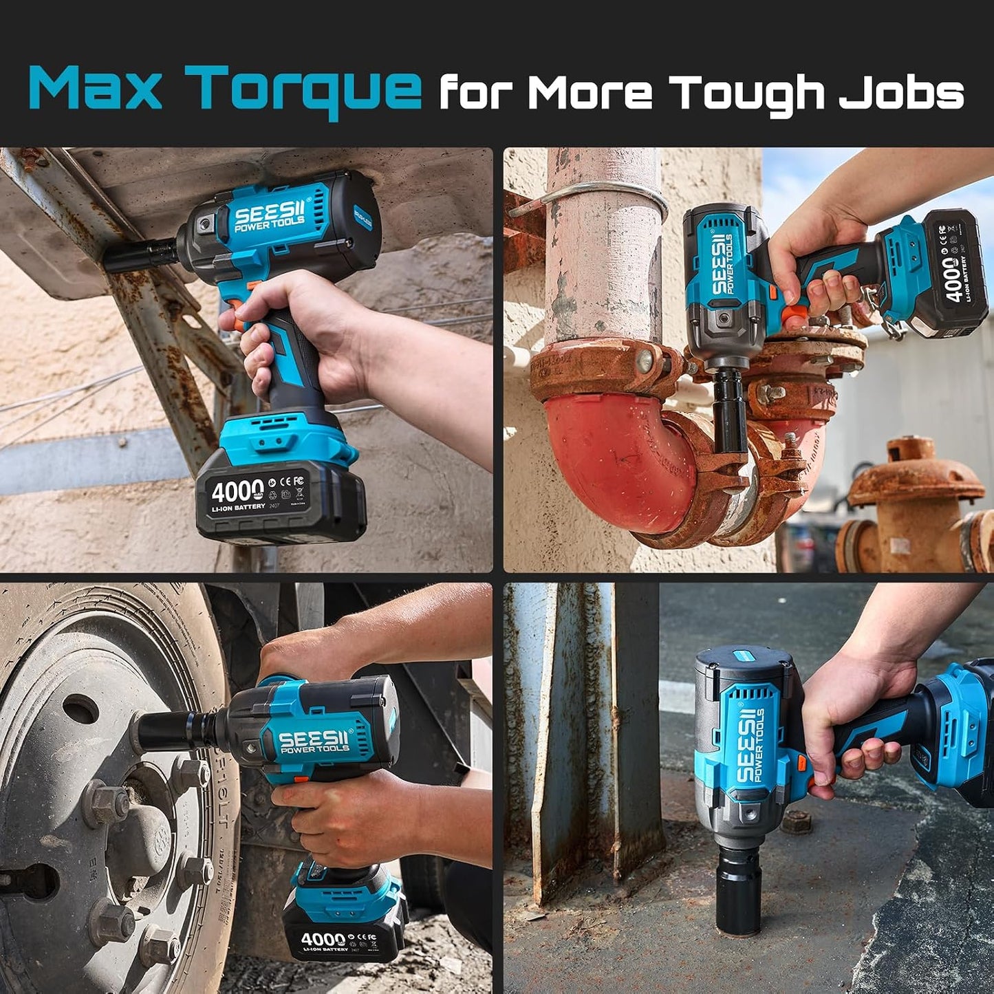 Seesii Cordless Impact Wrench 1600N.m, Brushless Motor Impact Driver