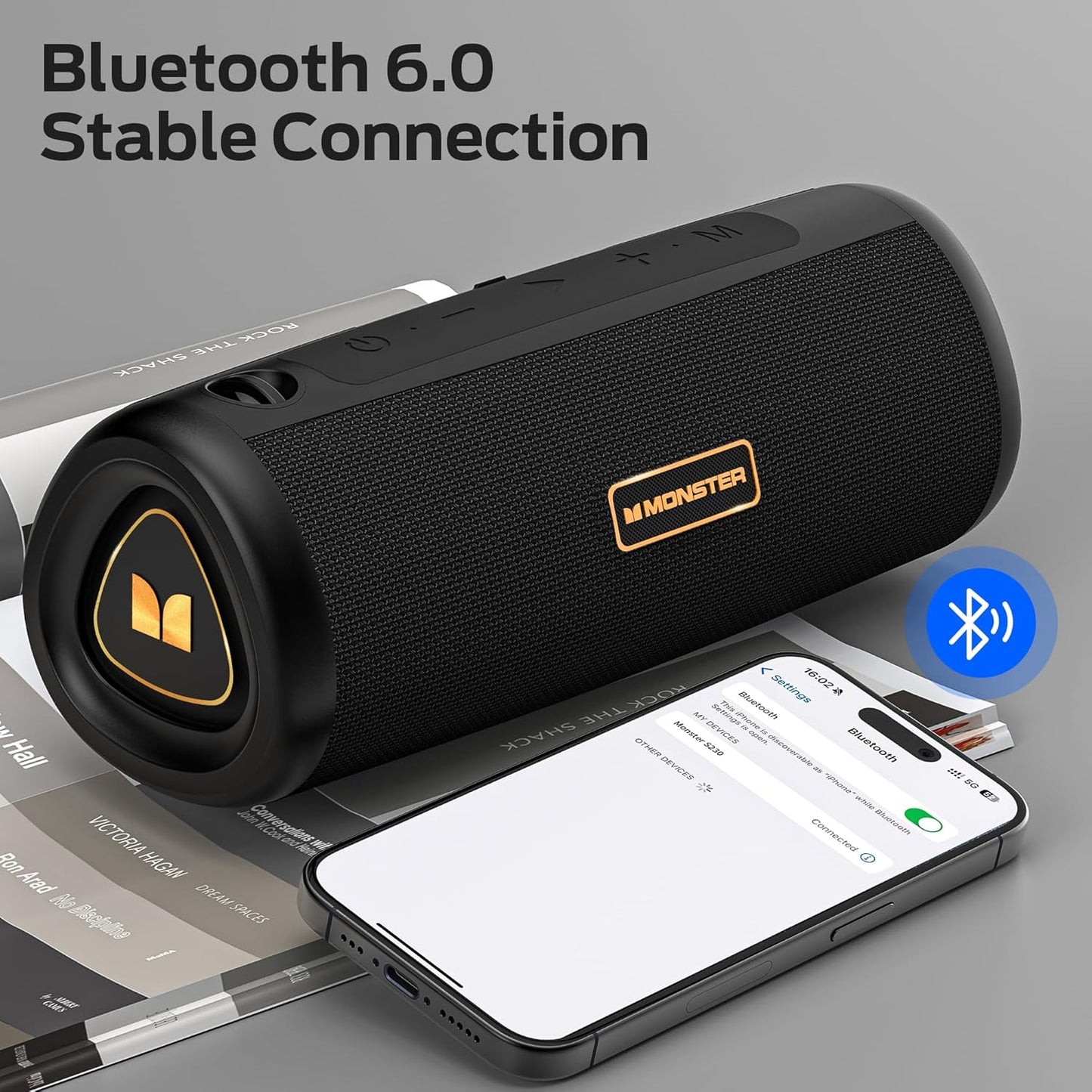 Monster S230 Portable Bluetooth Speaker, Speakers Bluetooth Wireless with 30W Loud Stereo Sound, Wireless Stereo Pairing, 24H Playtime, Bluetooth 6.0 Supports TF Card, AUX for Outdoor/Home/Party