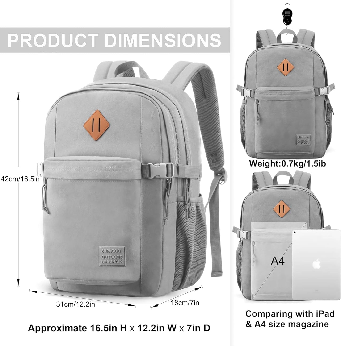 SUPACOOL Lightweight Casual Backpack for Men and Women, Large Backpack for School Boys and Girls