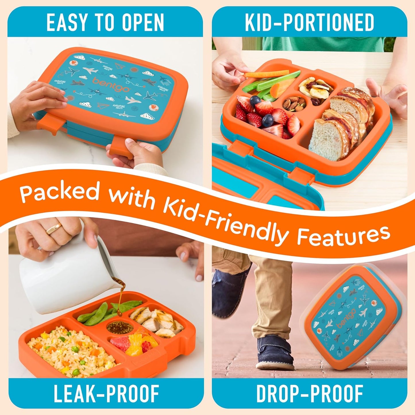 Bentgo Kids Prints Leak-Proof, 5-Compartment Bento-Style Kids Lunch Box - Ideal Portion Sizes for Ages 3-7, Durable, Drop-Proof, Dishwasher Safe, & Made with BPA-Free Materials (Green Rainbow)