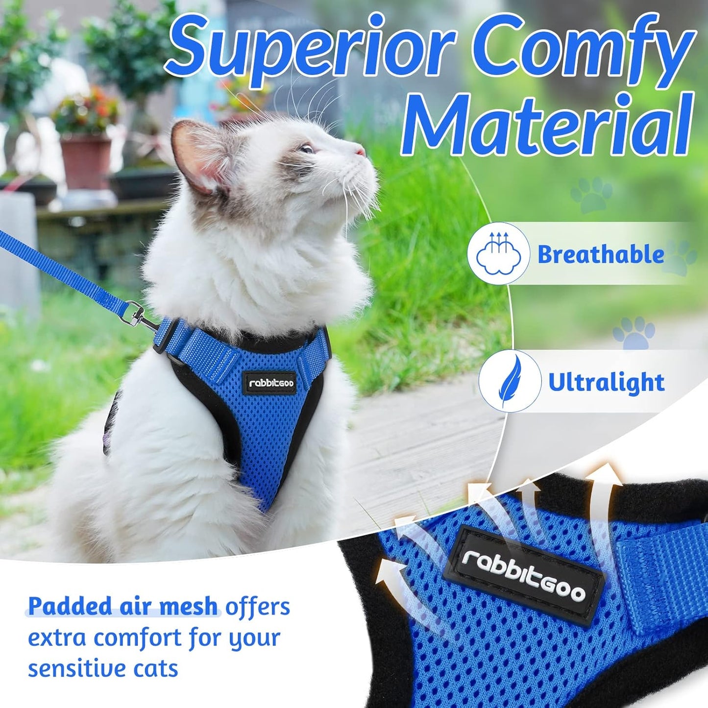 rabbitgoo Cat Harness and Leash for Walking, Escape Proof Soft Adjustable Vest Harnesses for Small Medium Cats, Easy Control Breathable Reflective Strips Jacket, XS, Black