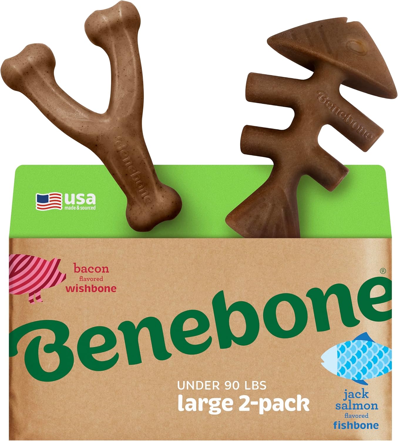 Benebone 4-Pack Durable Dog Chew Toys for Aggressive Chewers, Real Flavors, Made in USA, Medium