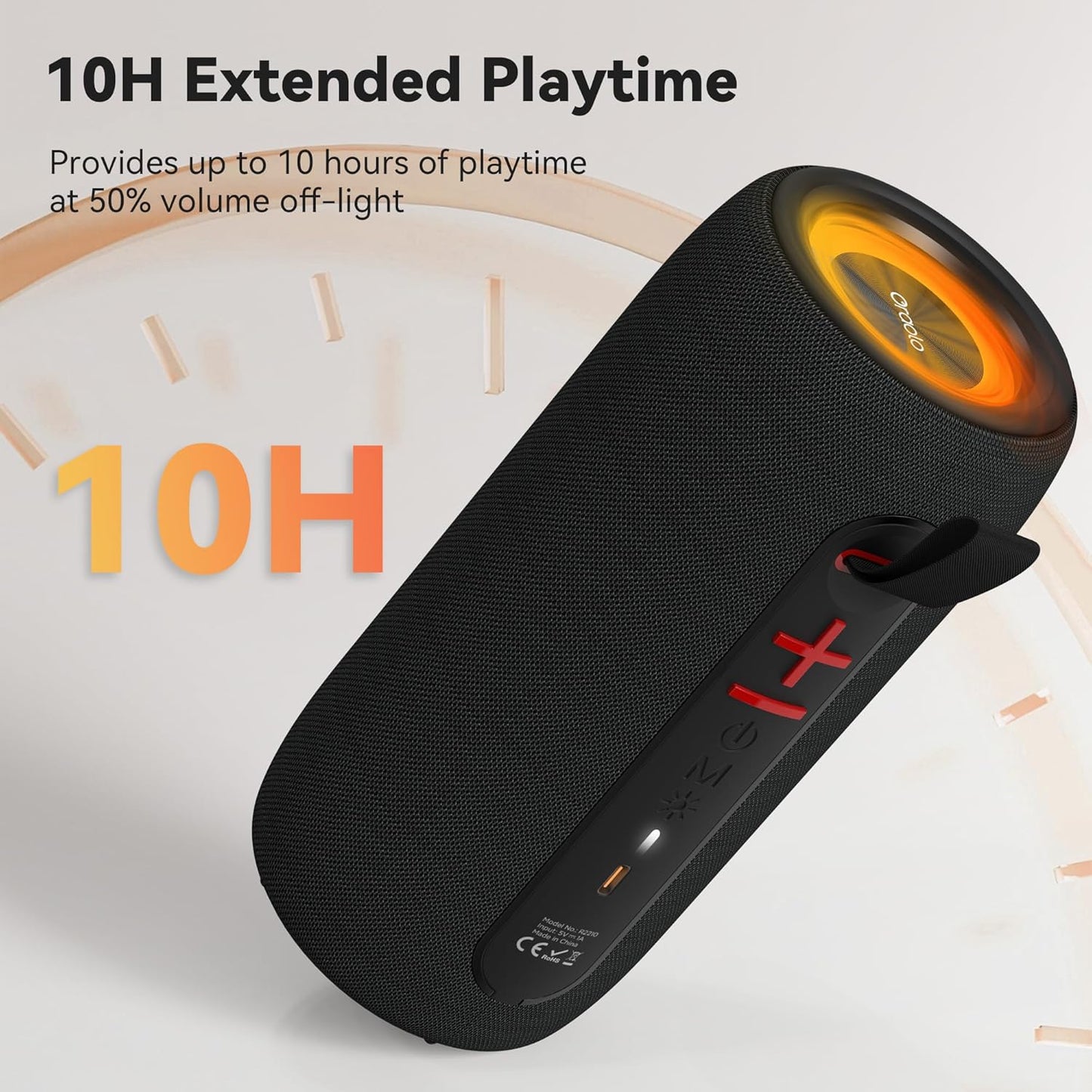 Oraolo Portable Bluetooth Speaker, Wireless Speaker with 24W Loud Stereo Sound, RGB Lights, TWS Pairing, Bluetooth 5.4, Support AUX/TF Card, IPX6 Waterproof Outdoor Speaker for Party Camping Home