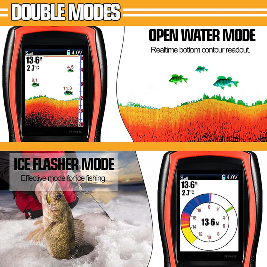 Atibin Handheld Wired Fish Finder Kayak Portable Display Depth Finder Boat Sonar Fish Finders Transducer Sensor LCD Screen - PuriLite