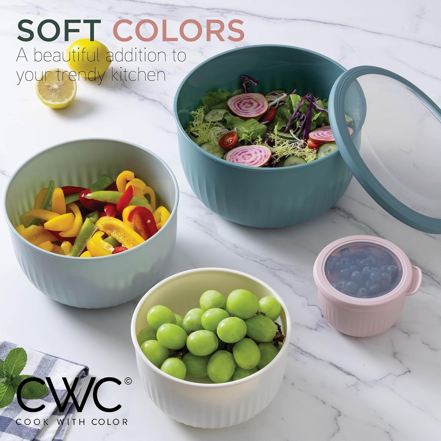 COOK WITH COLOR Prep Bowls with Lids- 8 Piece Nesting Plastic Small Mixing Bowl Set with Lids (Teal Ombre)