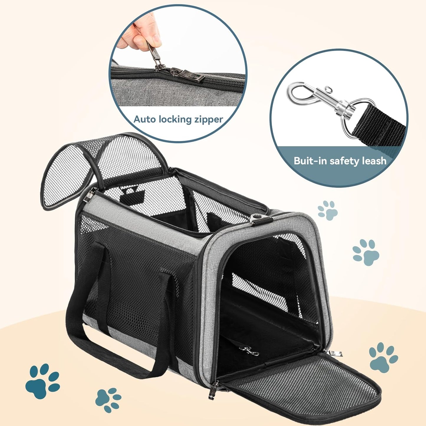 Petsfit Pet Carrier Airline Approved, Soft-Sided Cat Carrier with Patented Car Buckle, Lightweight and Collapsible with Adjustable Shoulder Strap, Soft Cushion,Green