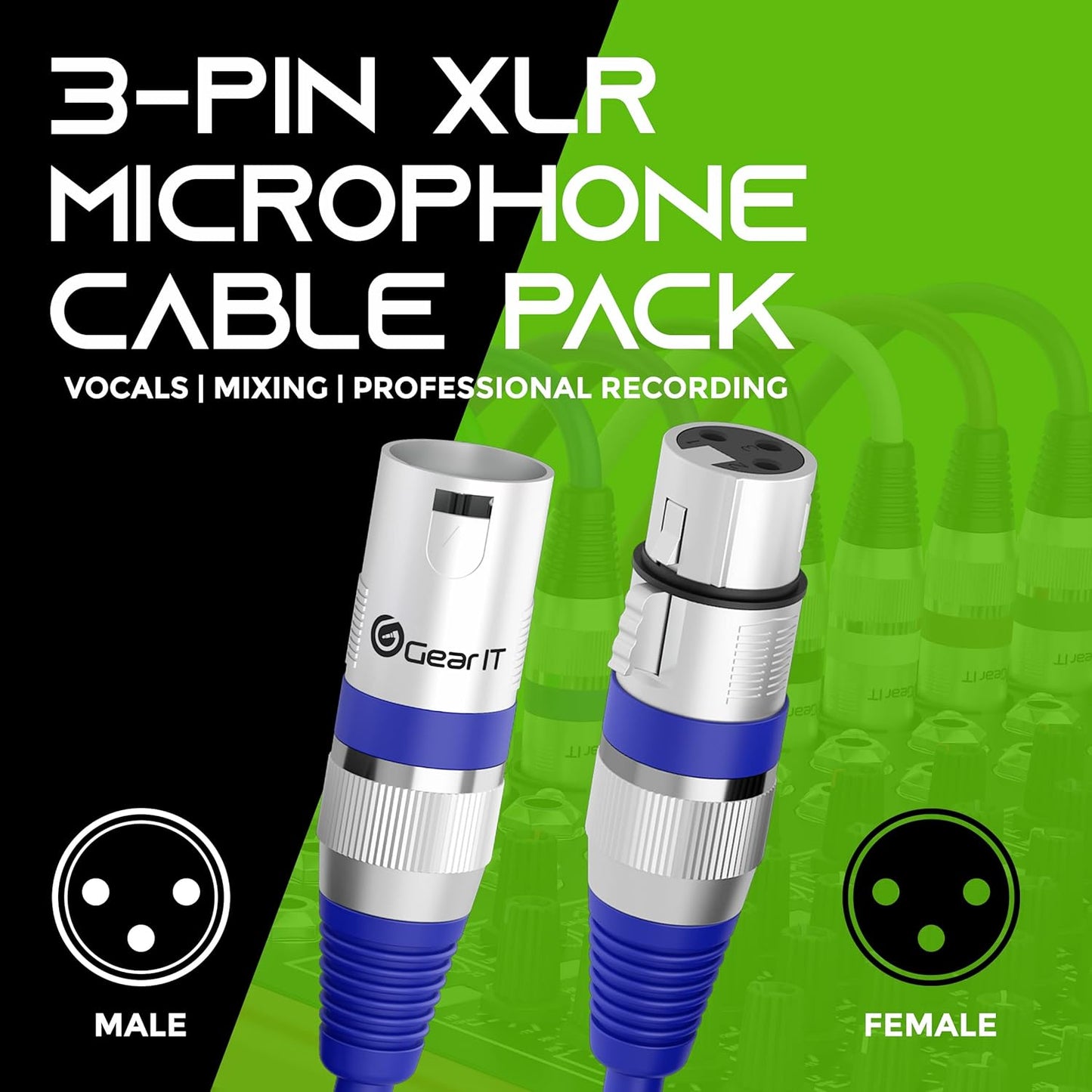 GEARit XLR Male to Female Microphone Cable (10 Feet, 6-Pack) 3-Pin Balanced Shielded Mixer, Recording Studio, Podcast - Black