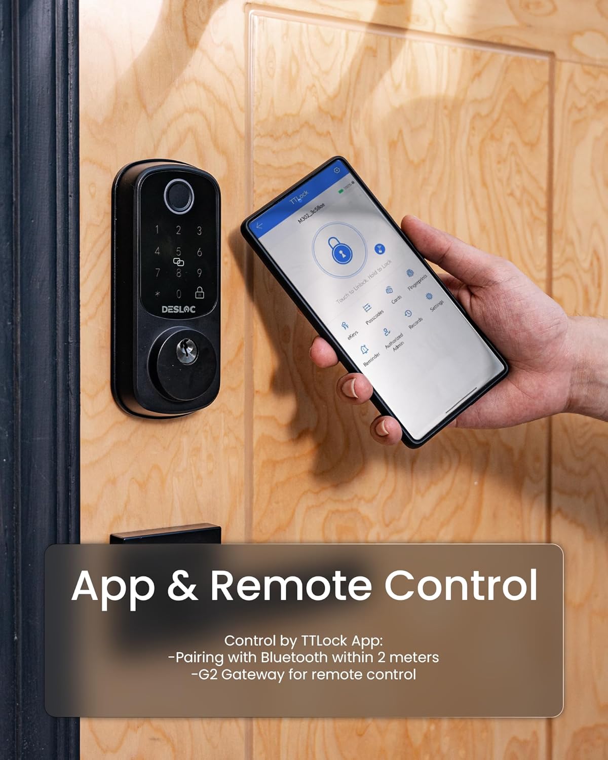 DESLOC B200 Fingerprint Smart Door Lock, Keyless Entry Door Lock, App Control, Easy Installation, Front Door Smart Deadbolt Lock, Touchscreen Keypad, Emergency Power Port, 12 Months Battery, IP54