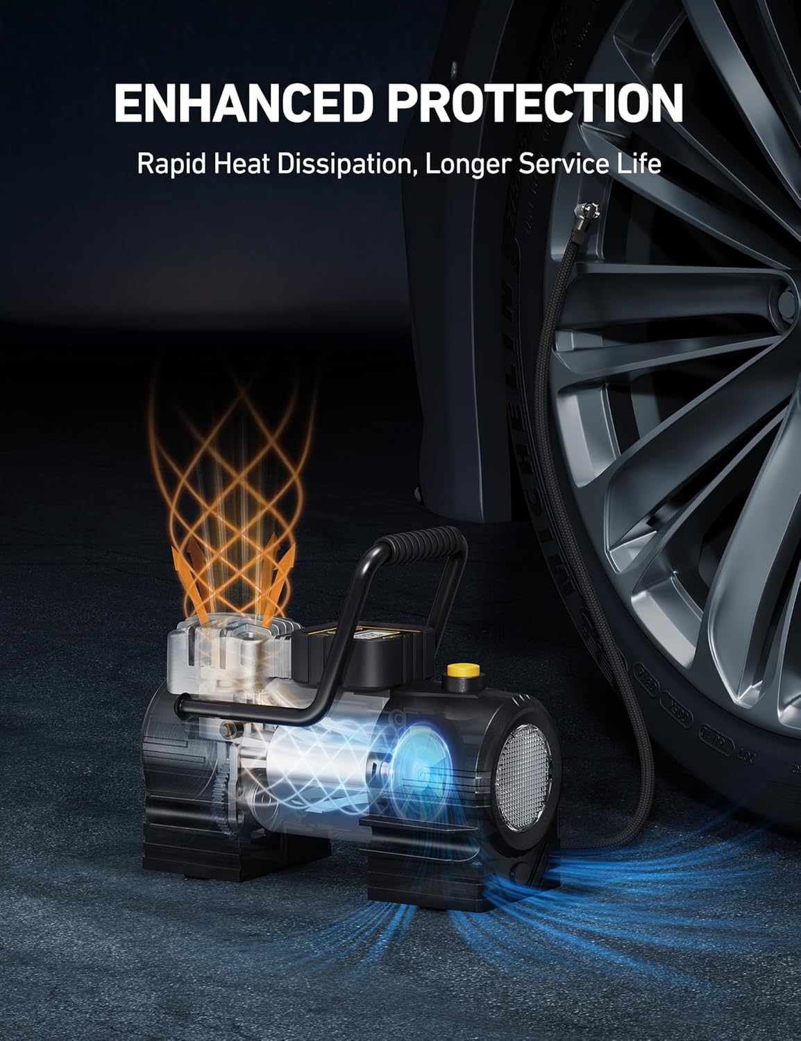 AstroAI Tire Inflator Portable Air Compressor (Up to 150 PSI) Tire Pump for Car 12V DC Digital Air Pump with 12 LEDs Super Bright Light for Bicycle, Motorcycle, Automotive Car Accessories - PuriLite