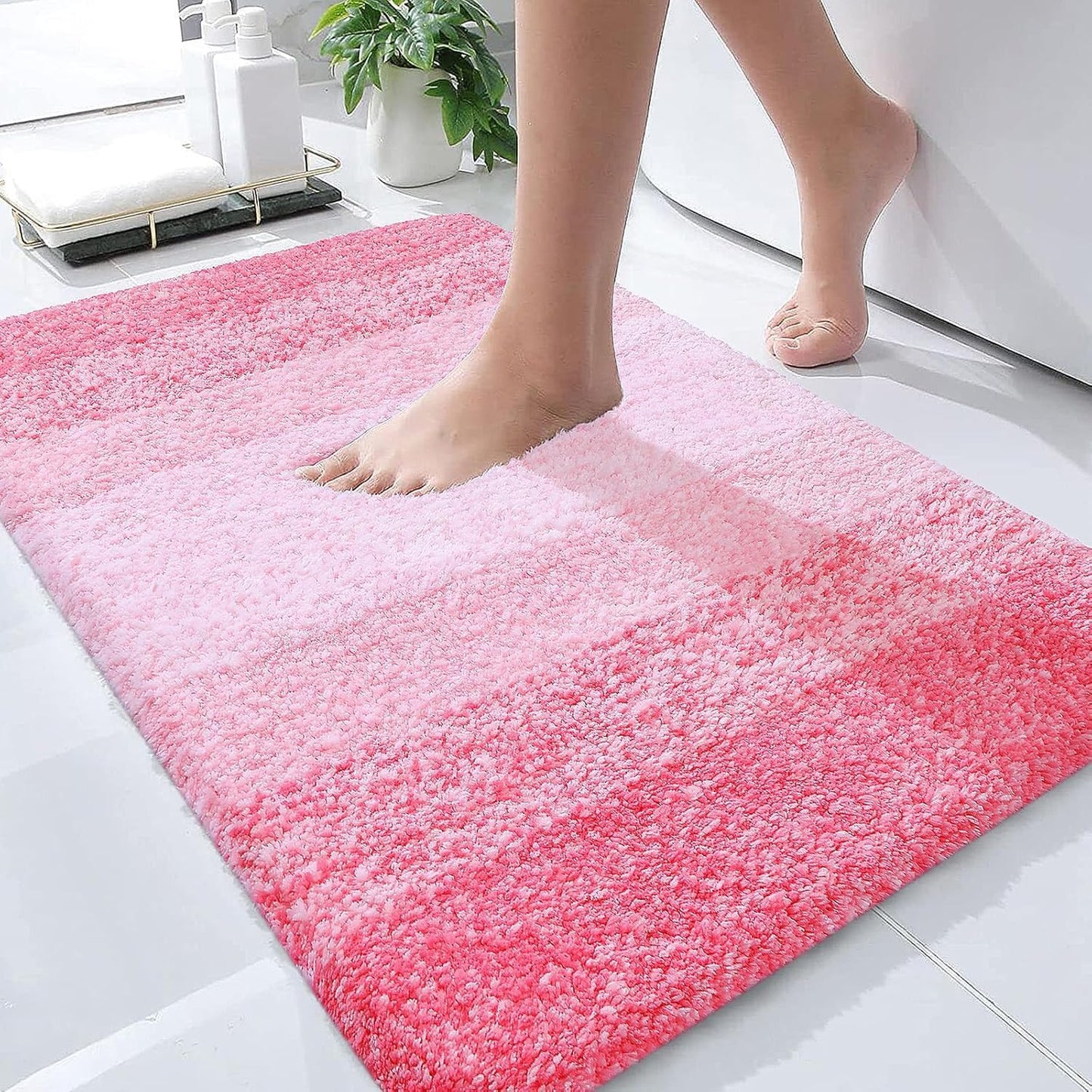 OLANLY Luxury Microfiber Bath Mat, Extra Soft and Absorbent Bathroom Mat, Non-Slip Plush Shaggy Bathroom Rug, Machine Wash Dry, Bath Rugs for Bathroom Floor, Tub and Shower, 16x24, Grey