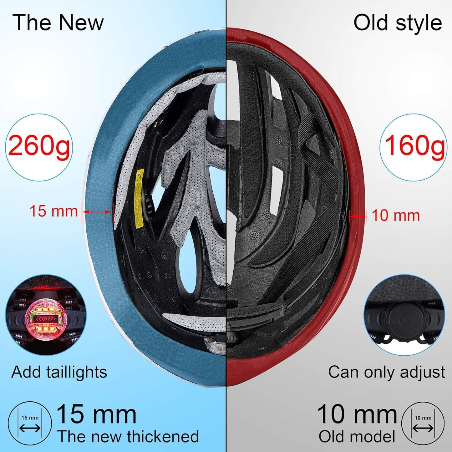 TOONEV Adult Bike Helmet with Safety LED Light,Lightweight Integrally Sport Mountain Bicycle Helmet Adjustable Size 54 to 62CM for Men Women Cycling Helmet