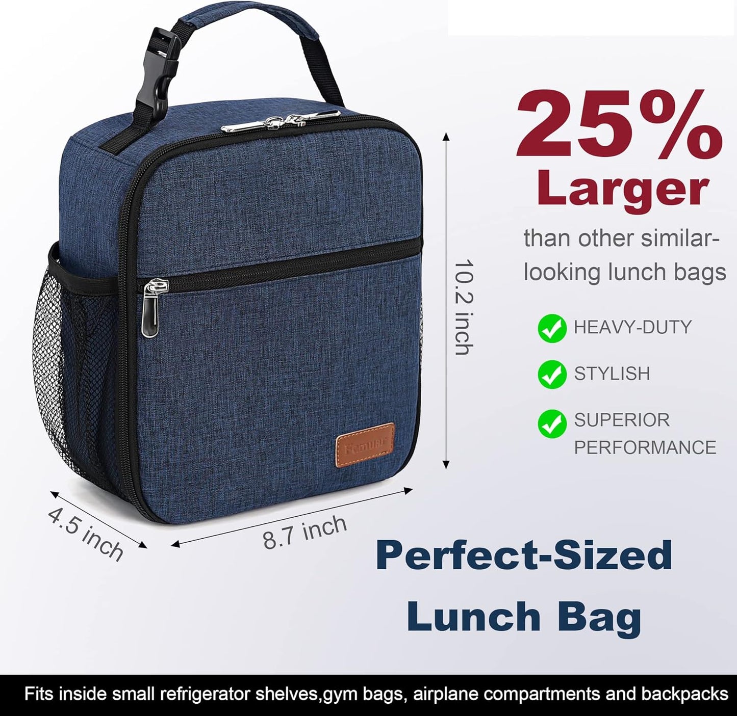 Lunch Box for Men Women Adults Small Lunch Bag for Office Work Picnic - Reusable Portable Lunchbox, Black