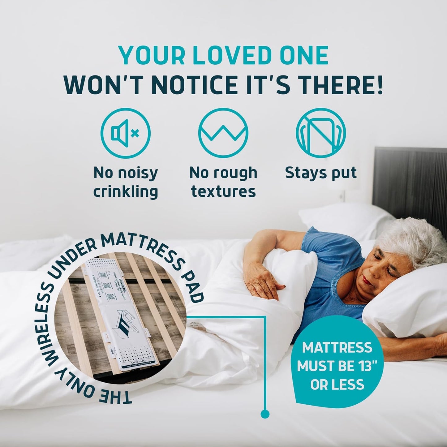 Lunderg Undermattress Bed Alarm for Elderly Adults & Chair Alarm Set - Wireless Early-Alert Mattress Pad, Chair Pad & Pager - Bed Alarms and Fall Prevention for Elderly and Dementia Patients