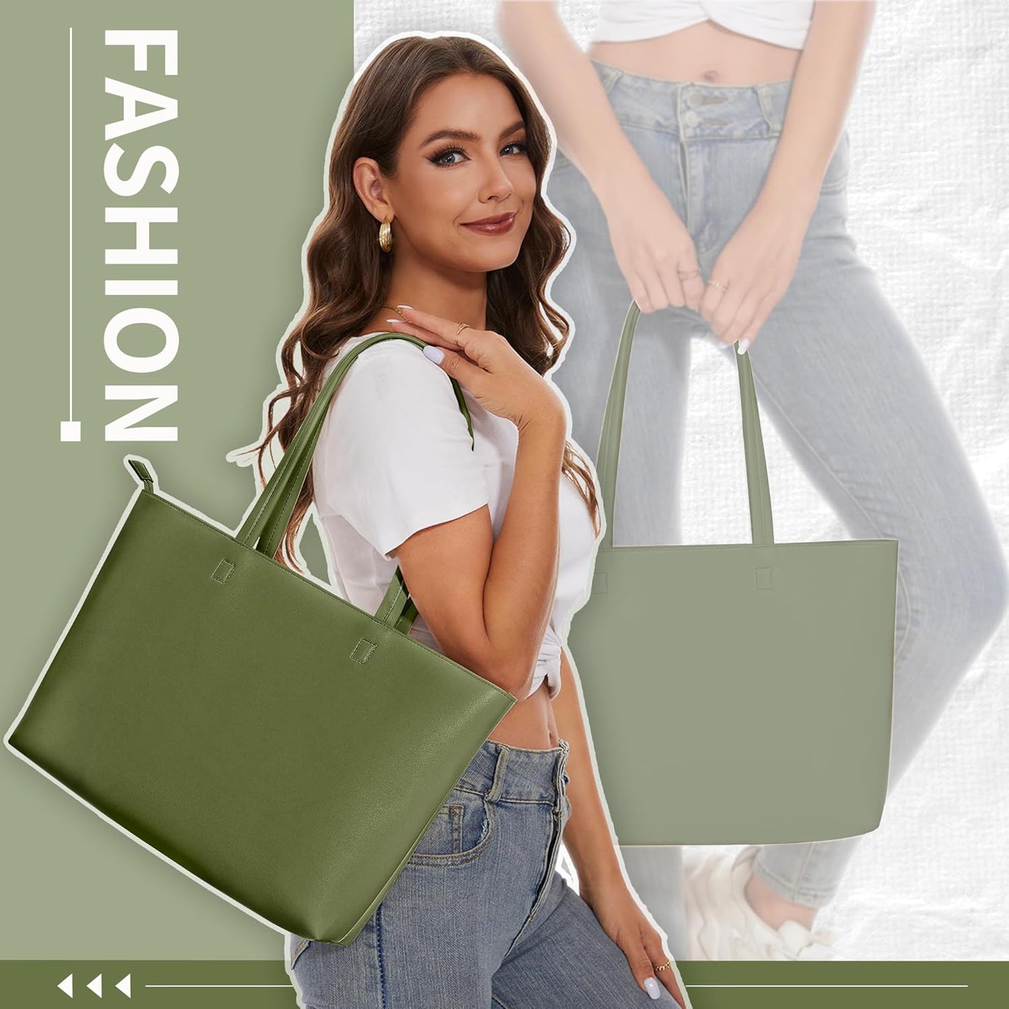 KALIDI Tote Bag Zipper Shoulder Bag Faux Leather Purses for Women Large Casual Handbag Work Dating College