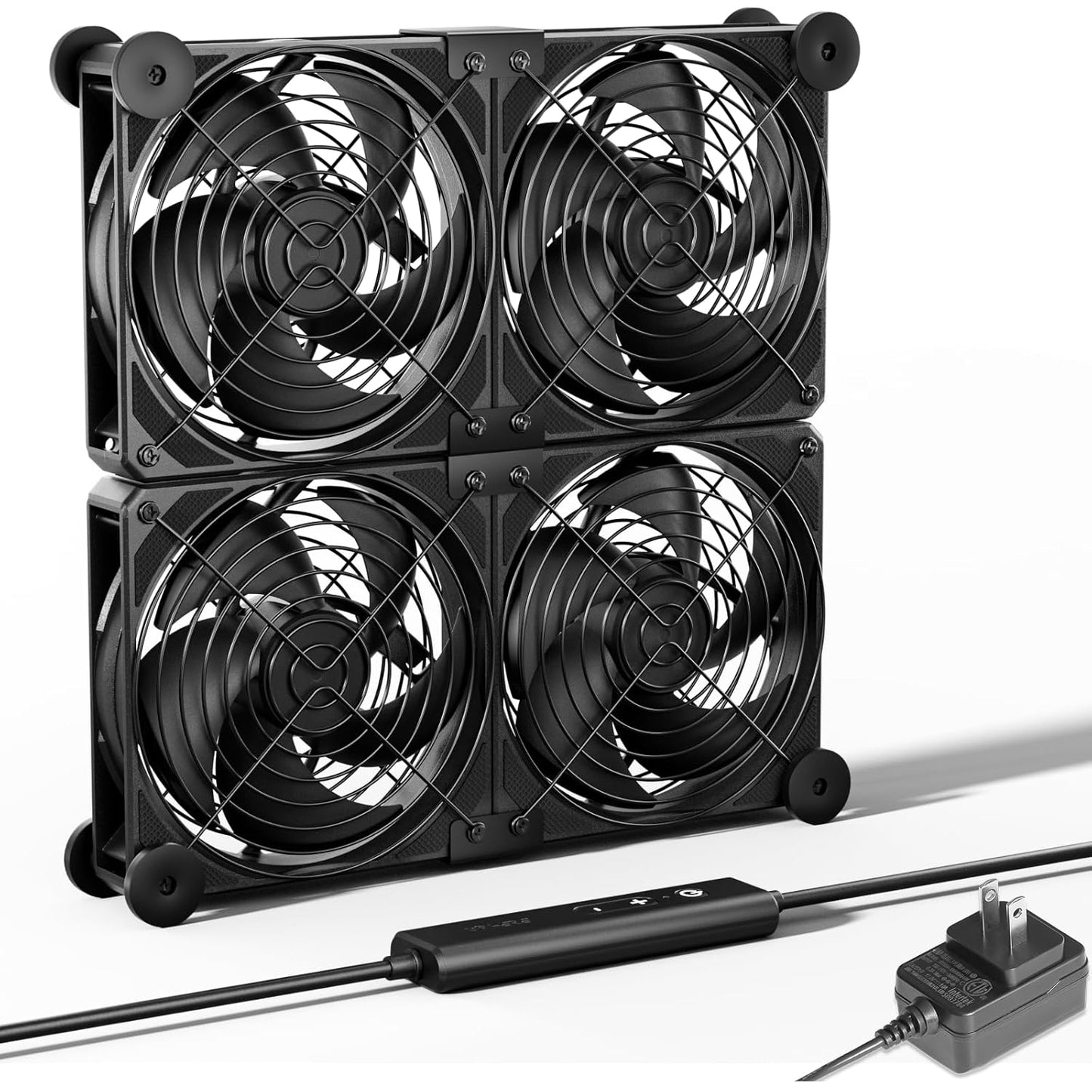 upHere Big Airflow 4 x 120mm x 25mm Computer Fan with AC Plug Cabinet Fan 100V 240V AC Power Supply,DC 12V 5 Speed Controller, for Router Mining Machine Chassis Server Workstation Cooling