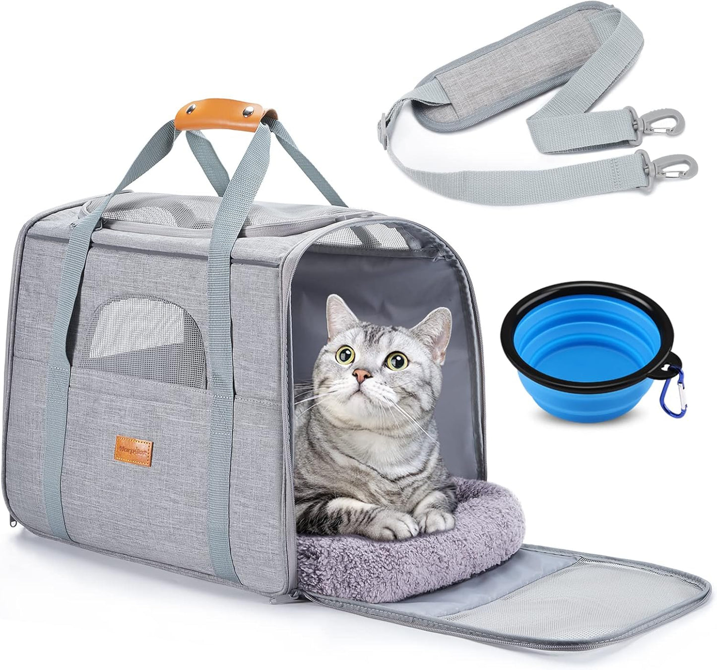 Morpilot Cat Carrier Soft - Portable Pet Carrier for Small or Medium Cats, Dogs and Puppy up to 14lbs, Airline Approved Dog Carrier with Safety Buckle - (Dark Gray)