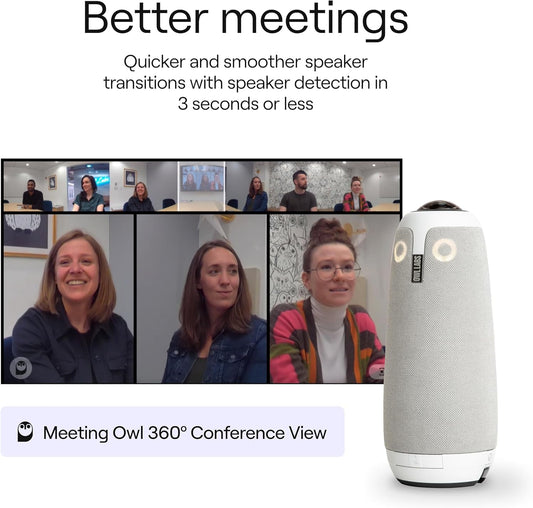Owl Labs Meeting Owl 3-360-Degree 1080p HD Conference Room Camera - AI-Driven Auto Speaker-Tracking - 18-Foot Mic Pickup Radius - Works with Zoom, Microsoft Teams, Google Meet - Plug & Play Setup - PuriLite