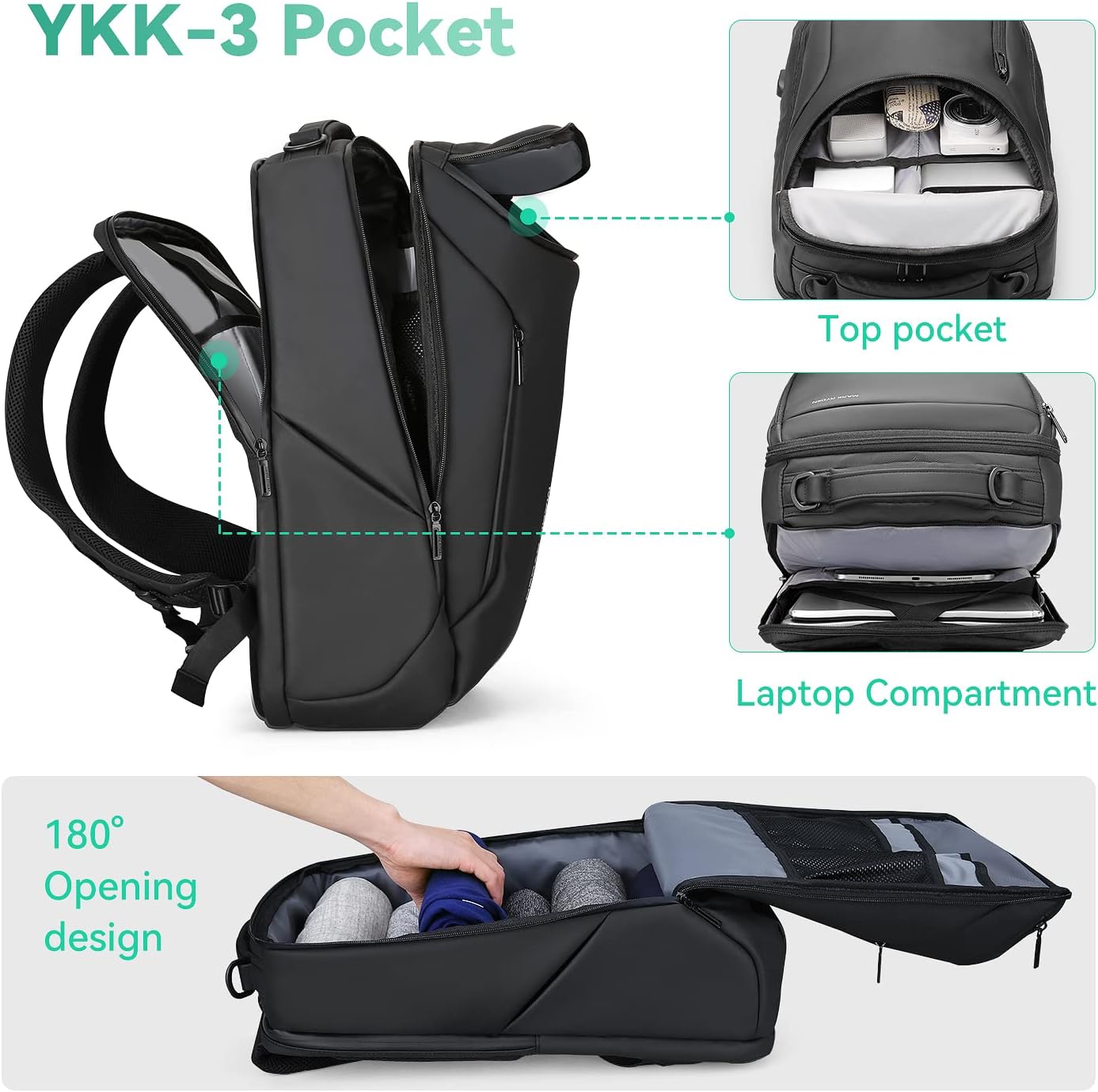 MARK RYDEN Business Backpack for Men, Waterproof High Tech Backpack with Sport Car Shape Design and USB Charging Port, Travel Laptop Backpack Fits 17.3 Inch Notebook (YKK-3 Pocket)