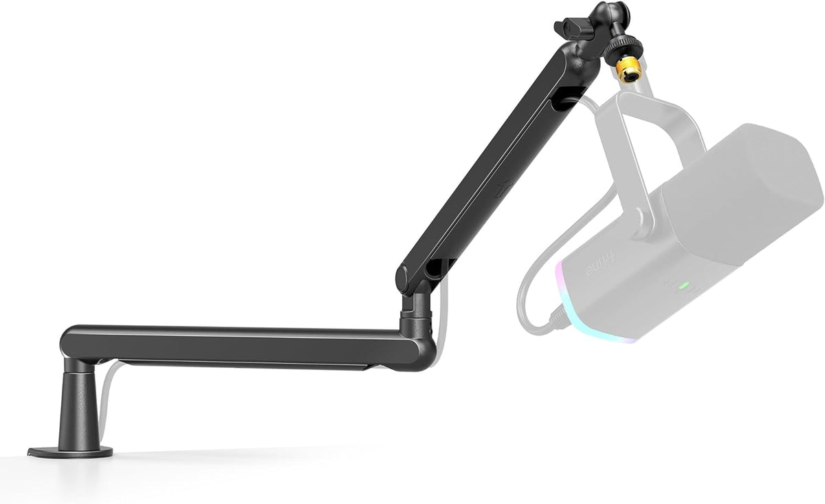 FIFINE BM88 Low Profile Microphone Boom Arm Stand – Adjustable Metal Mic Arm with Desk Clamp, Cable Management, 1/4” 3/8” 5/8” Threads - PuriLite
