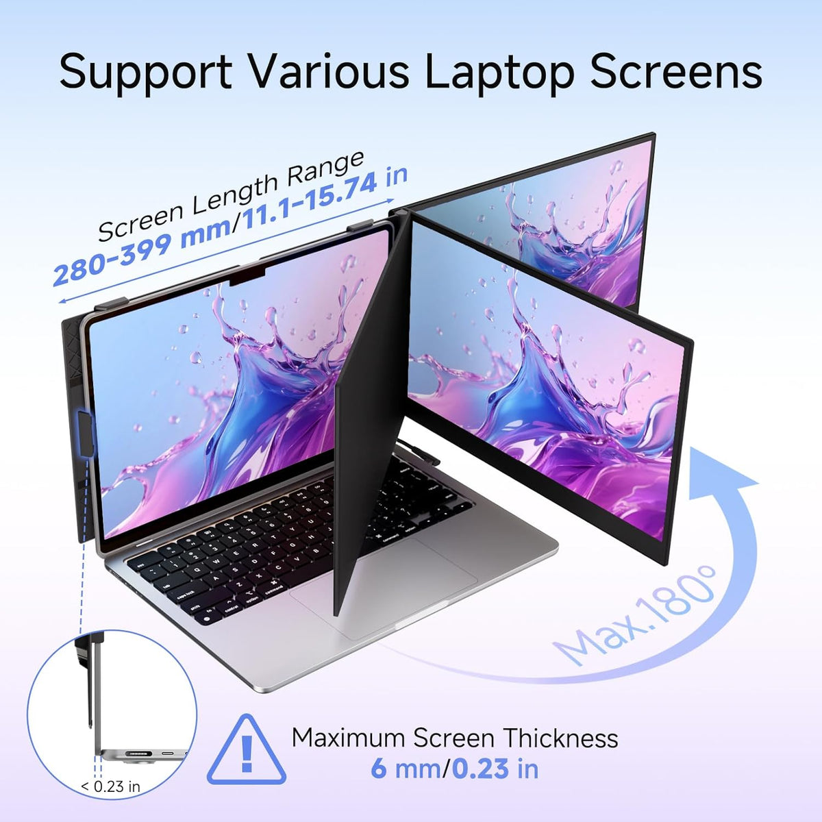 14” Laptop Screen Extender – Portable Dual Monitor IPS FHD 1080P, USB-C & HDMI Plug & Play, Rotatable Travel Display - PuriLite