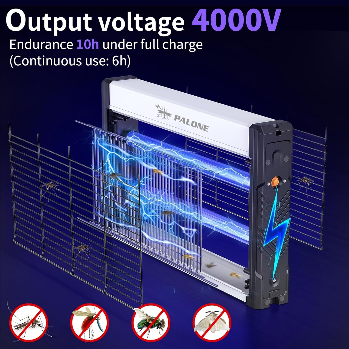 PALONE Solar Bug Zapper, 4000V Electric Bug Zapper with 8W Solar Panel, Rechargeable Bug Zapper with LED Light, Fly Zapper with Fireproof Waterproof, Indoor Outdoor Zapper for Kitchen,Camping,Patio