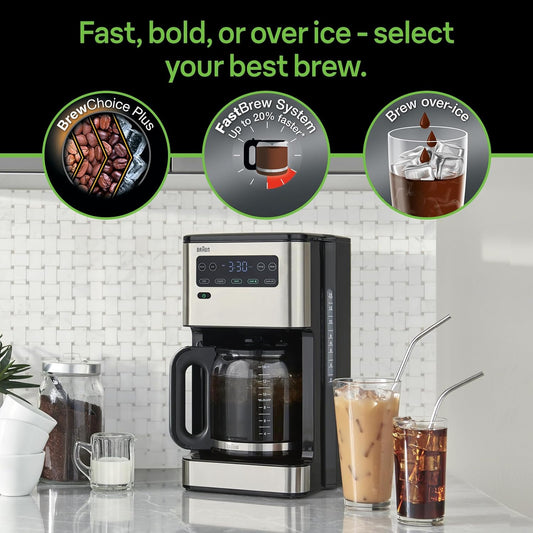 Braun KF5650BK Pure Flavor Coffee Maker, 14 cup, Black - PuriLite