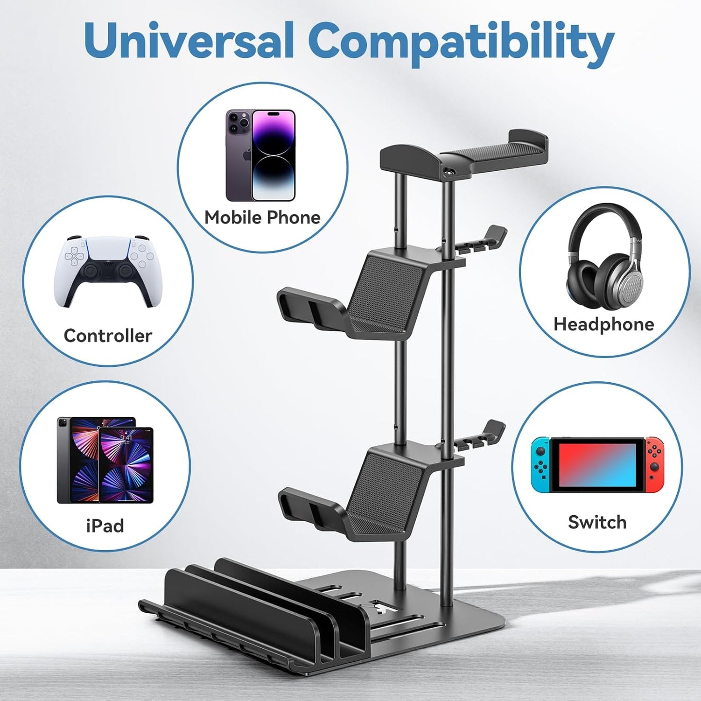 KDD Headphone Stand and Game Controller Holder – Universal Desk Organizer for Headphones, Controllers, Tablets, and Phones with Aluminum Support - PuriLite