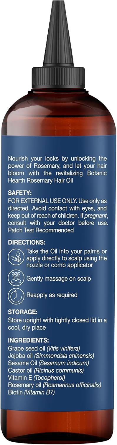 Botanic Hearth 100% Pure Rosemary Oil For Hair Growth (6.7 fl oz) Infused With Biotin, Jojoba & castor Oil | Hair strengthening Treatment | Nourishing & Volumizing | Non GMO Verified