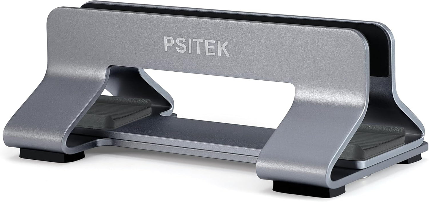 Psitek Aluminum Vertical Laptop Stand Dock Holder – Adjustable 12-42mm Slot Width, Space-Saving Upright Storage for MacBook and Laptops - PuriLite