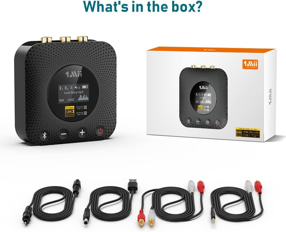 1Mii B06HD+ Bluetooth Receiver, HiFi Bluetooth 5.1 Audio Adapter w/Audiophile DAC, LDAC, aptX HD & Low Latency, Volume Control & OLED Display for Home Stereo AV Receiver