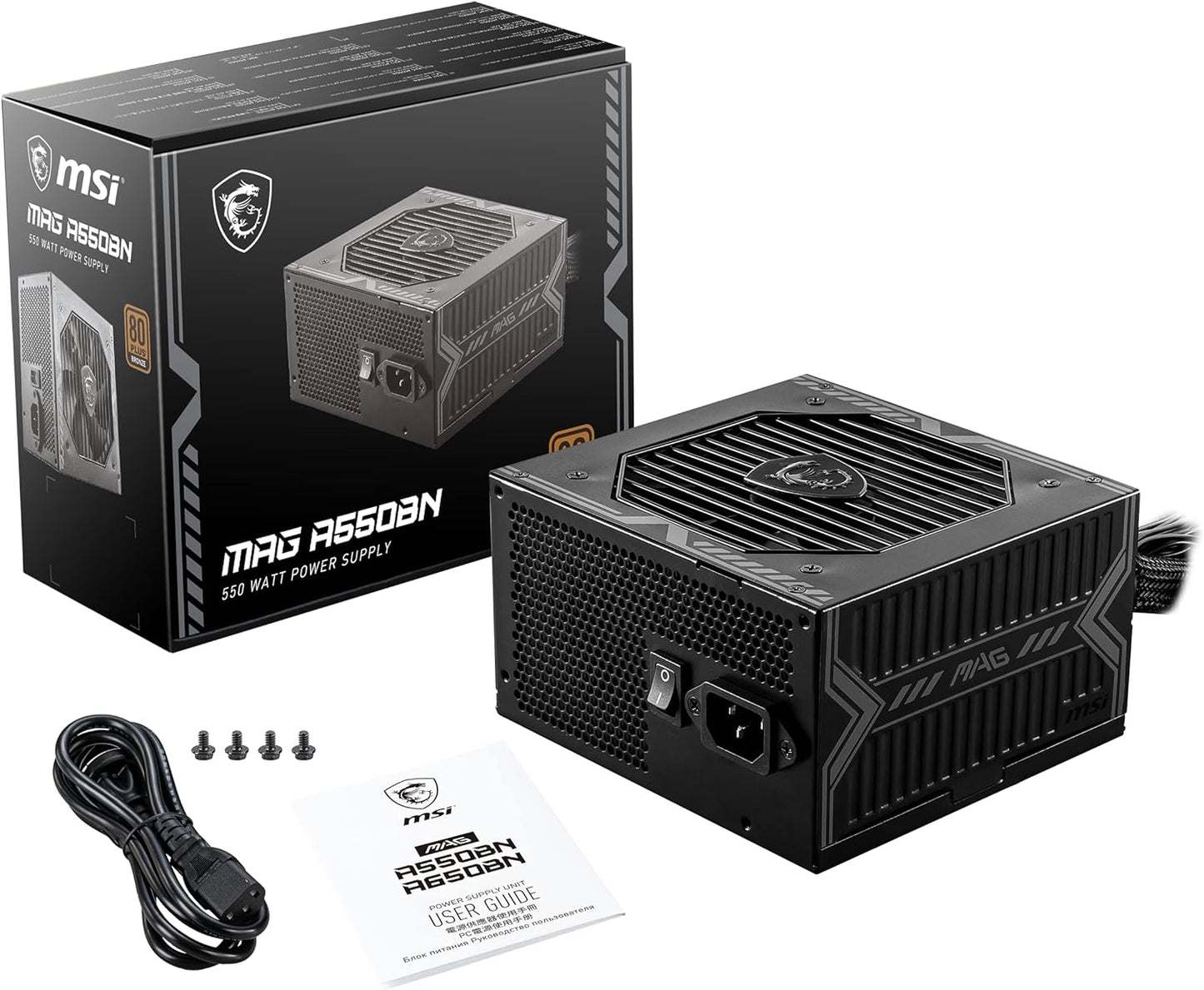 MSI MAG A550BN 550W Power Supply – 80 Plus Bronze Certified, Non-Modular ATX PSU with Low-Noise Fan & Active PFC - PuriLite