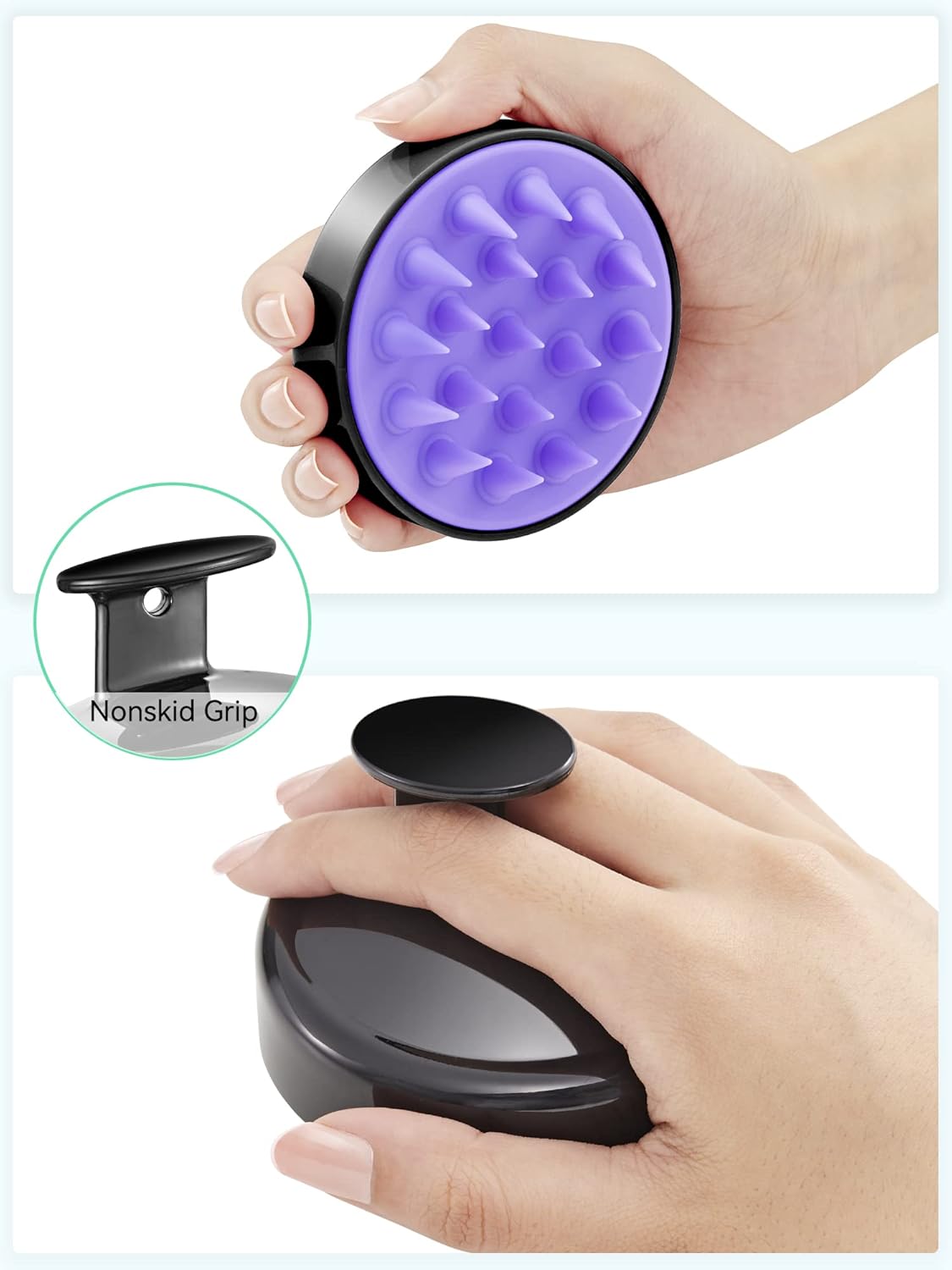 HEETA Hair Scalp Massager, Scalp Scrubber with Soft Silicone Bristles for Hair Growth & Dandruff Removal, Hair Shampoo Brush for Scalp Exfoliator, Black