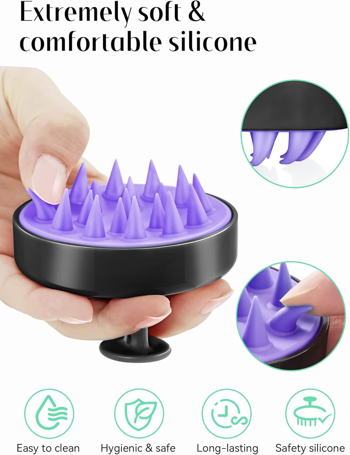 HEETA Hair Scalp Massager, Scalp Scrubber with Soft Silicone Bristles for Hair Growth & Dandruff Removal, Hair Shampoo Brush for Scalp Exfoliator, Black