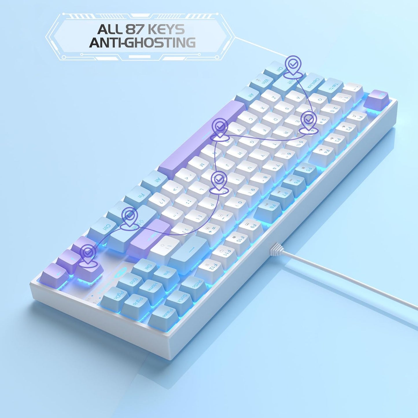75% Mechanical Gaming Keyboard with Red Switch – Blue LED Backlit TKL Wired Keyboard for Windows, Linux, Mac – 87 Keys Compact Ergonomic Design - PuriLite