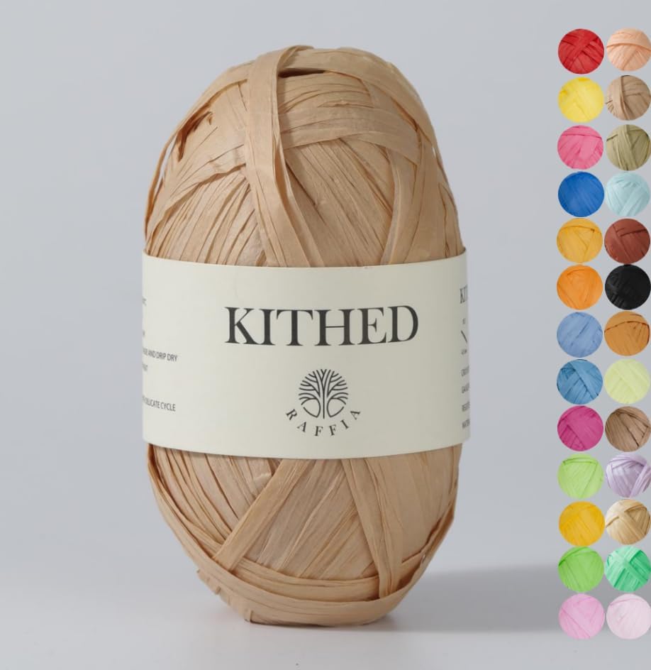 Raffia Yarn, Soft Raffia Yarn for Crochet,328ft,Smooth Raffia for Hand Knitting Summer Hats and Bags (03 Cream Brown)