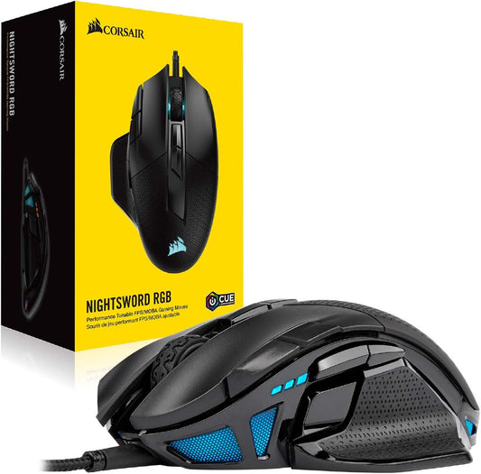 Corsair Nightsword RGB, Performance Tunable FPS/MOBA Gaming Mouse, Black, Backlit RGB LED, 18000 DPI, Optical - PuriLite
